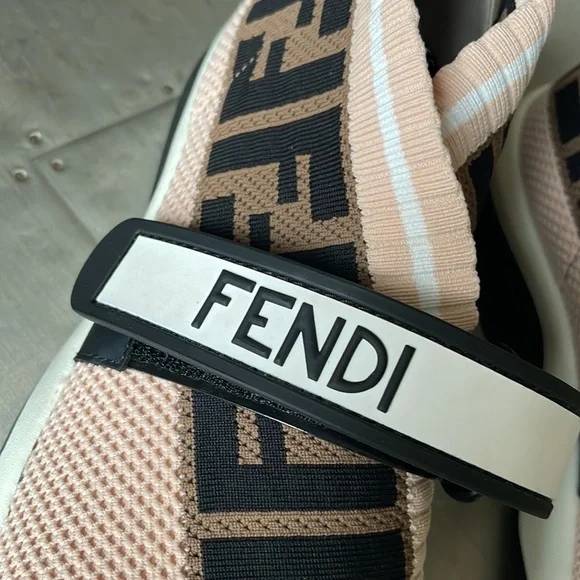 Fendi authentic knit sock pink brown logo sneaker trainer flats sz 38.5 - Picture 2 of 12